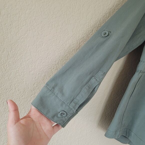 Modcloth Aztec Utility Green Jacket Medium Green Army Pockets Embroidered Boho - Picture 4 of 7